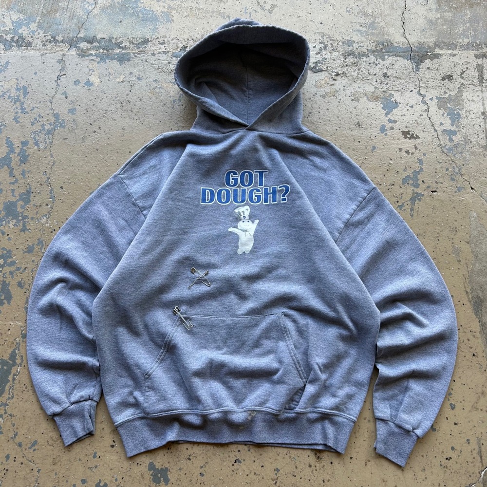 Vintage Pillsbury Doughboy Got Dough Hoodie Gray XL 2003 safety pin Graphic Swea